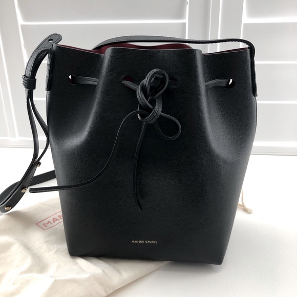 Mansur Gavriel Mini Bucket Bag in Saffiano/Black/Flamma. - Picture 1 of 6